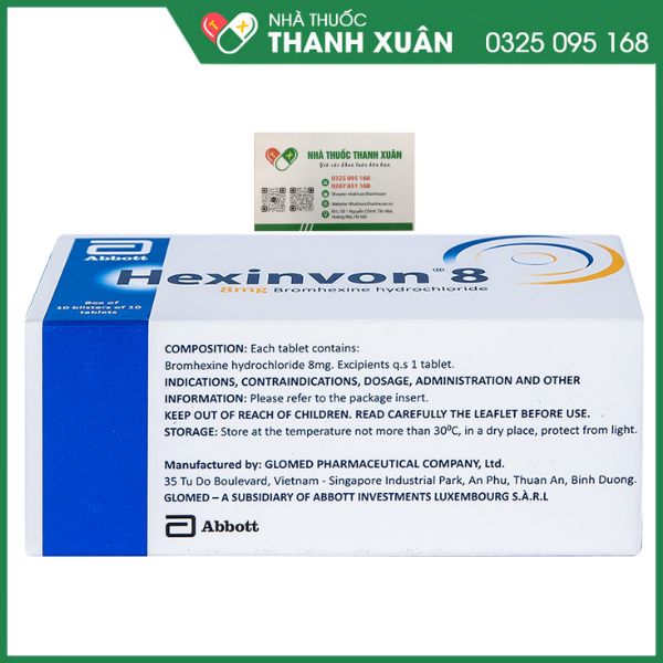 Hexinvon 8 - Điều trị viêm phế quản cấp tính và mạn tính, các bệnh phổi - phế quản mạn tính